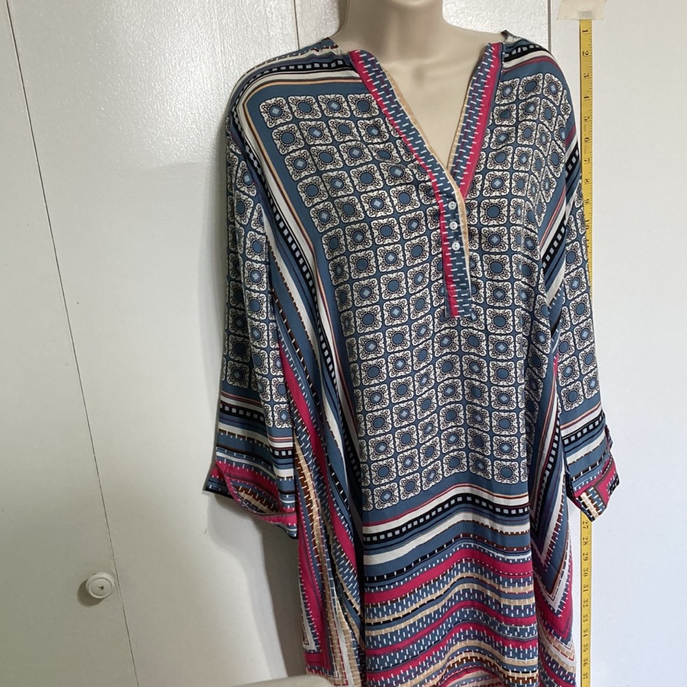 BEULAH Delilah Geometric Square 3/4 Sleeve Shirt Dress with Pockets Large - Picture 7 of 15